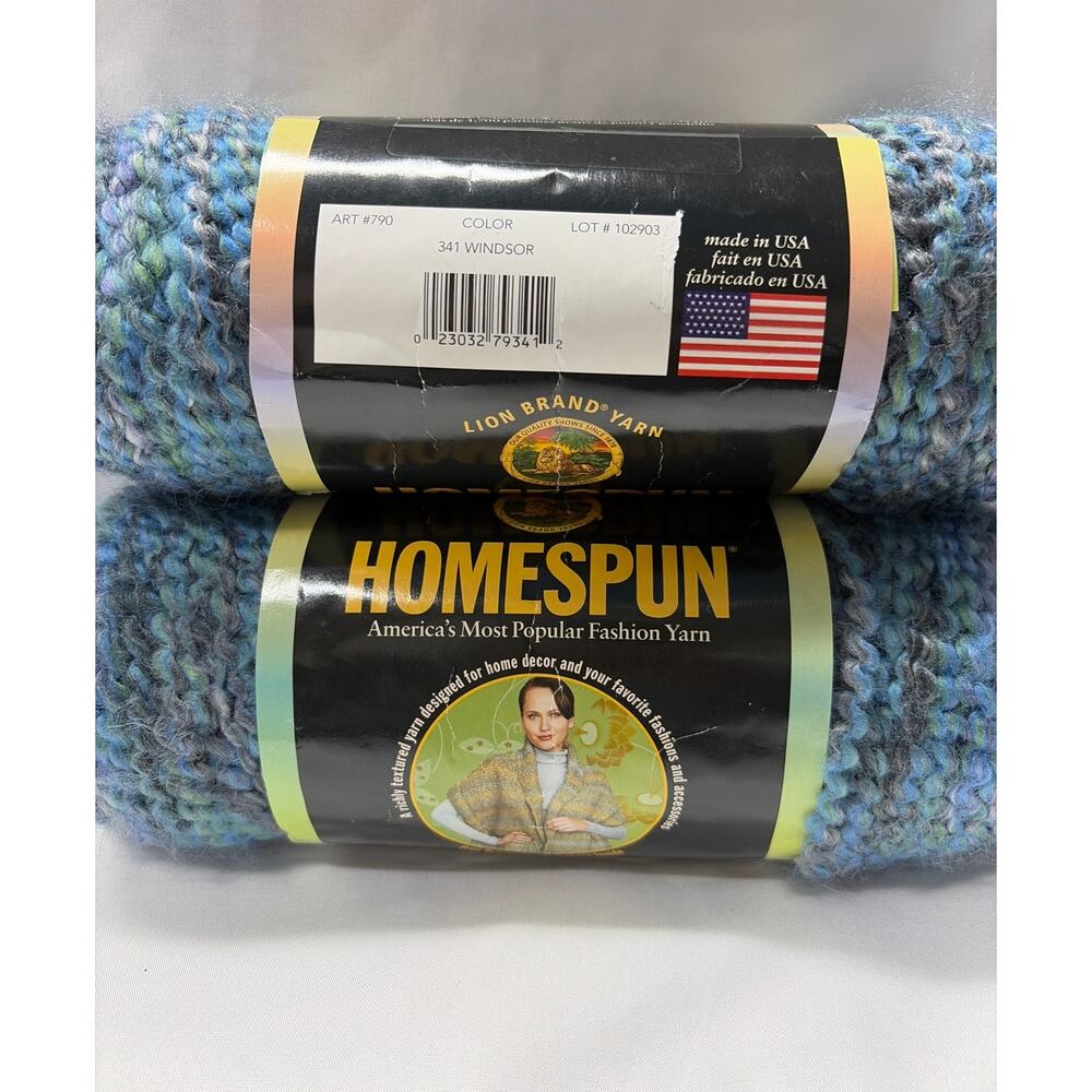 Lion Brand Homespun Windsor 341 Blue Bulky Yarn Lot of 2 Skeins Matching dye lot